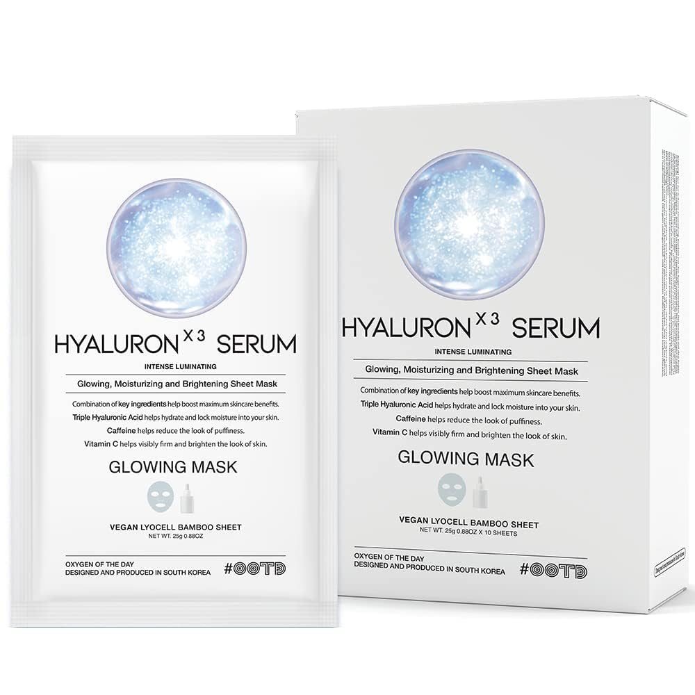 Triple Hyaluron Hydrating Mask for Dry and Sensitive Skin, Anti Aging, Tightening and Moisturizing, Korean Vegan Beauty, Hyaluronic Acid, Caffeine, Vitamin C 10EA