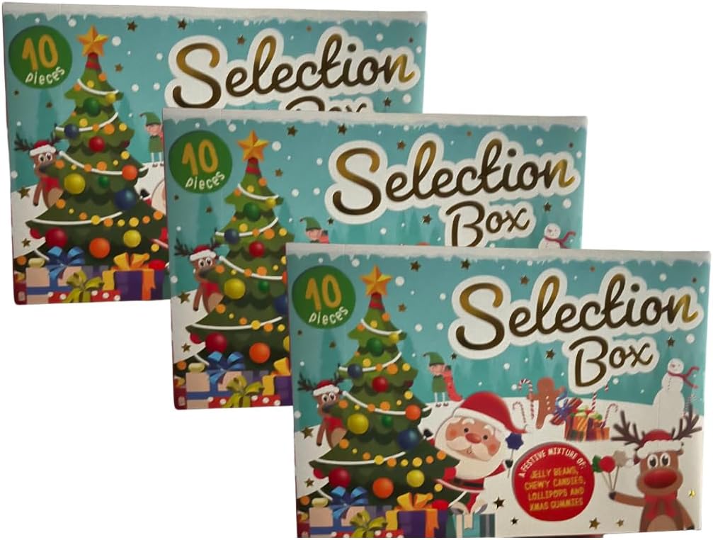 Christmas Sweets Selection Box, 104g, Pack of 3 - Lollipops, Jelly Beans, Gummies, Chewy Candy for Kids, Xmas Eve Box Fillers, Christmas Treats, Stocking Fillers