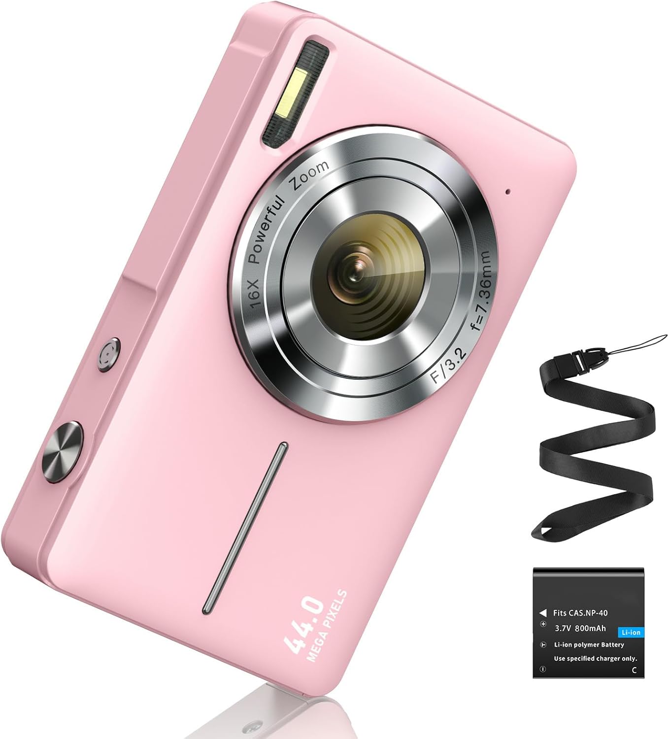 CAMKORY Digital Camera 1080P 44MP FHD Compact Digital Camera 16X Digital Zoom Anti-shake Vlogging Camera for Students Seniors Beginner Pink