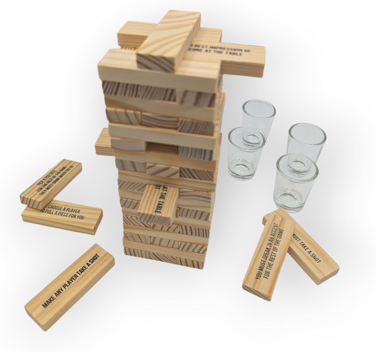 PVT International Stacking Block Tower Drinking Game, Tumbling Blocks with Fun Drinking Challenges, Party Drinking Games for Adults, Game Night, Birthdays, Bars