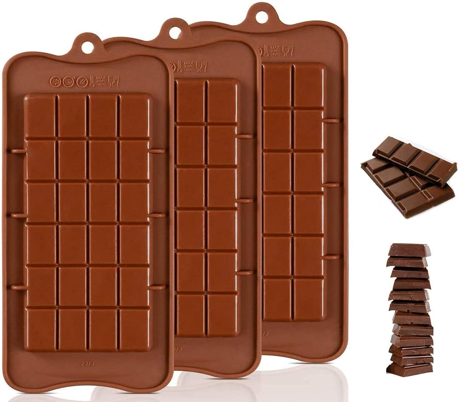 Silicone Chocolate Mold 3 Pack Break-Apart Chocolate Bar Molds Non-Stick Reusable Energy Bar Chocolate Baking Tool
