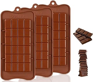 Silicone Chocolate Mold 3 Pack Break-Apart Chocolate Bar Molds Non-Stick Reusable Energy Bar Chocolate Baking Tool