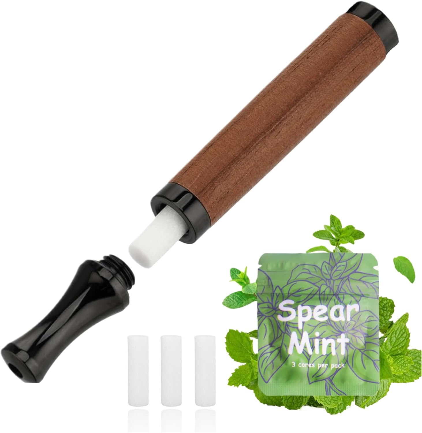 Smokeless Inhaler for Quit Smoking - Natural Barrel with 3 Plant Based Cores Vaporless Oral Fixation Aid Stainless Steel Mouthpiece Stop Vape Flavored Air Device (Rosewood)