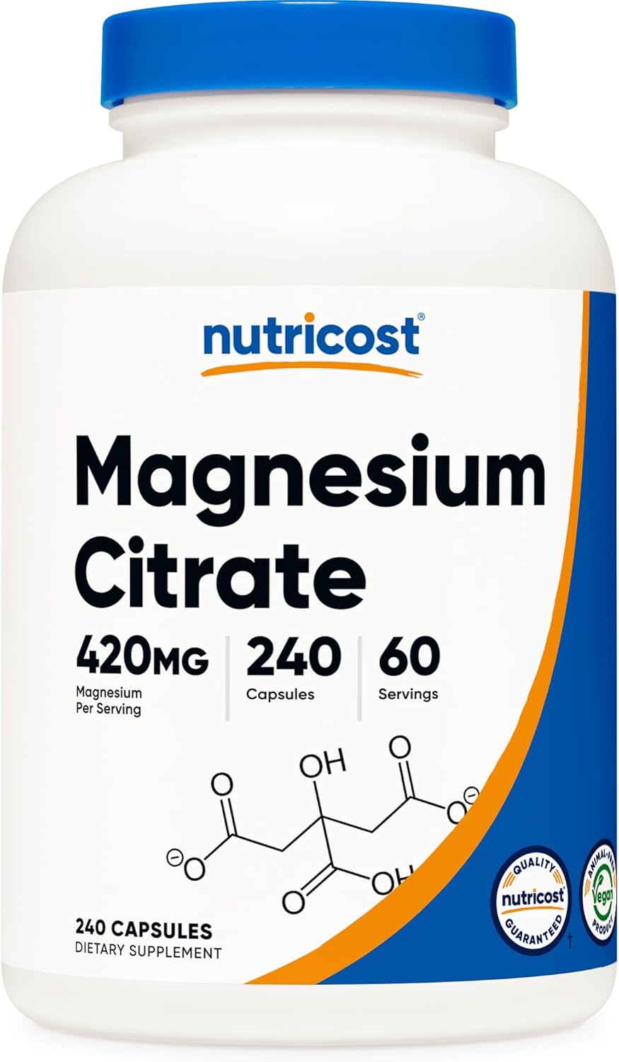 Nutricost Magnesium Citrate 420mg, 240 Veggie Capsules - 60 Servings, Gluten Free, Non-GMO, Vegetarian Friendly