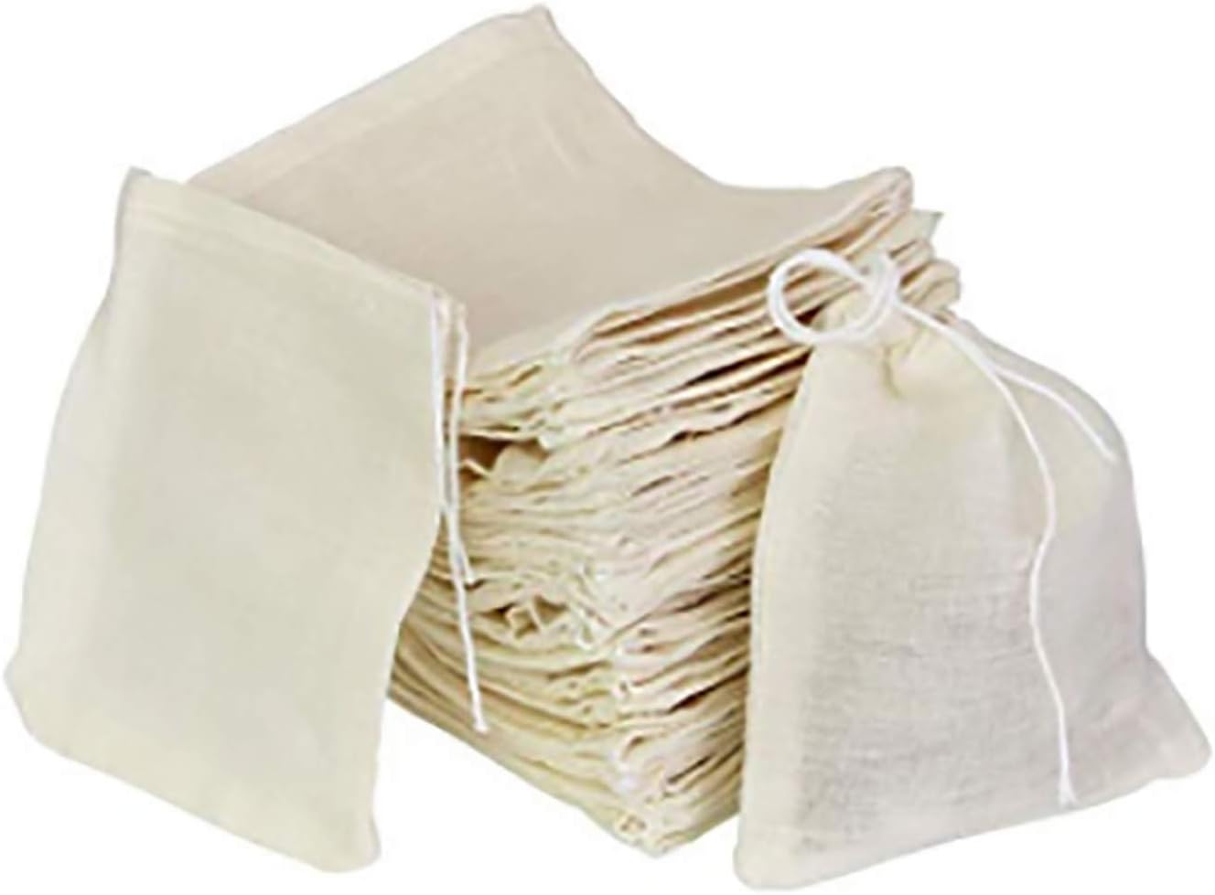 30 Pcs 4 x 3 Inches Natural Unbleached Cotton Drawstring Bags Spice/Herbs/Tea Bags,Muslin Bags Sachet Bag for Home Supplies
