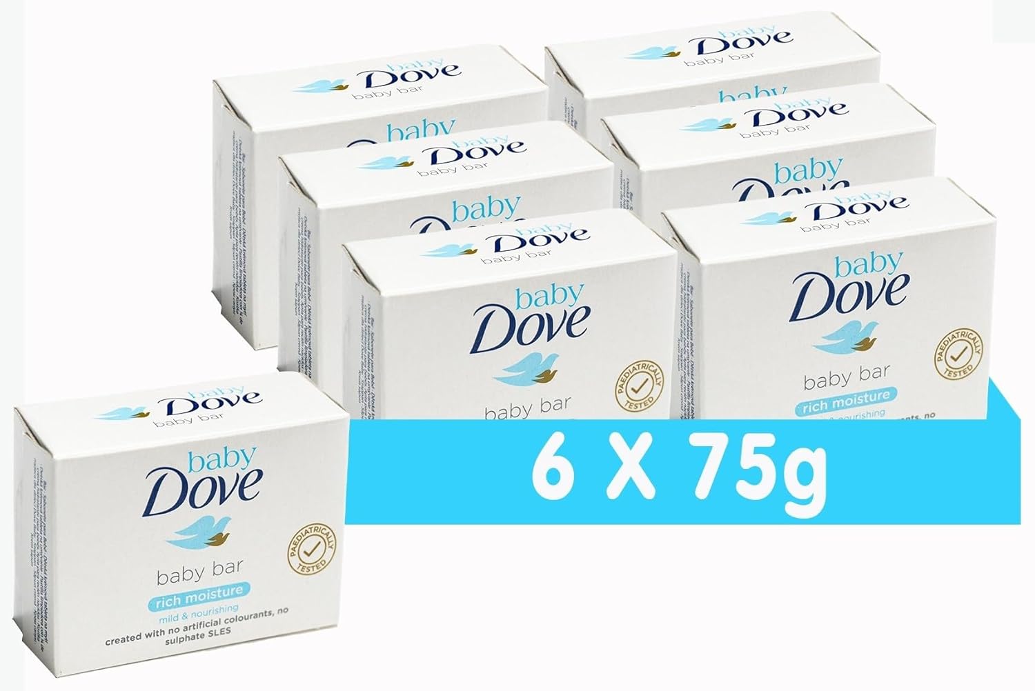 Baby Dove Baby Soap Bar Baby's Delicate Skin Rich Moisture Hypoallergenic Skin Care, Made With 1/4 Moisturising Cream 75g, 6 Pack