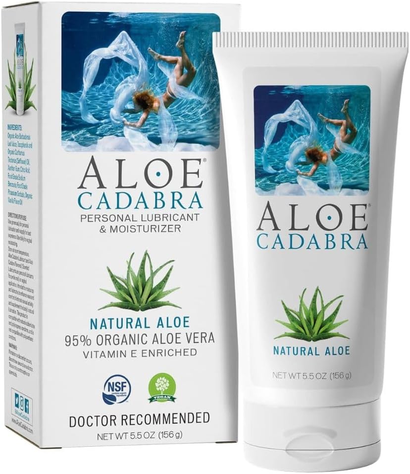 Aloe Cadabra Natural Water Based Personal Lubricant and Vaginal Moisturizer, Organic Aloe Lube for Men, Women and Couples, Non-Staining, pH Balanced (Unscented 5.5 Ounces, 1 Pack)
