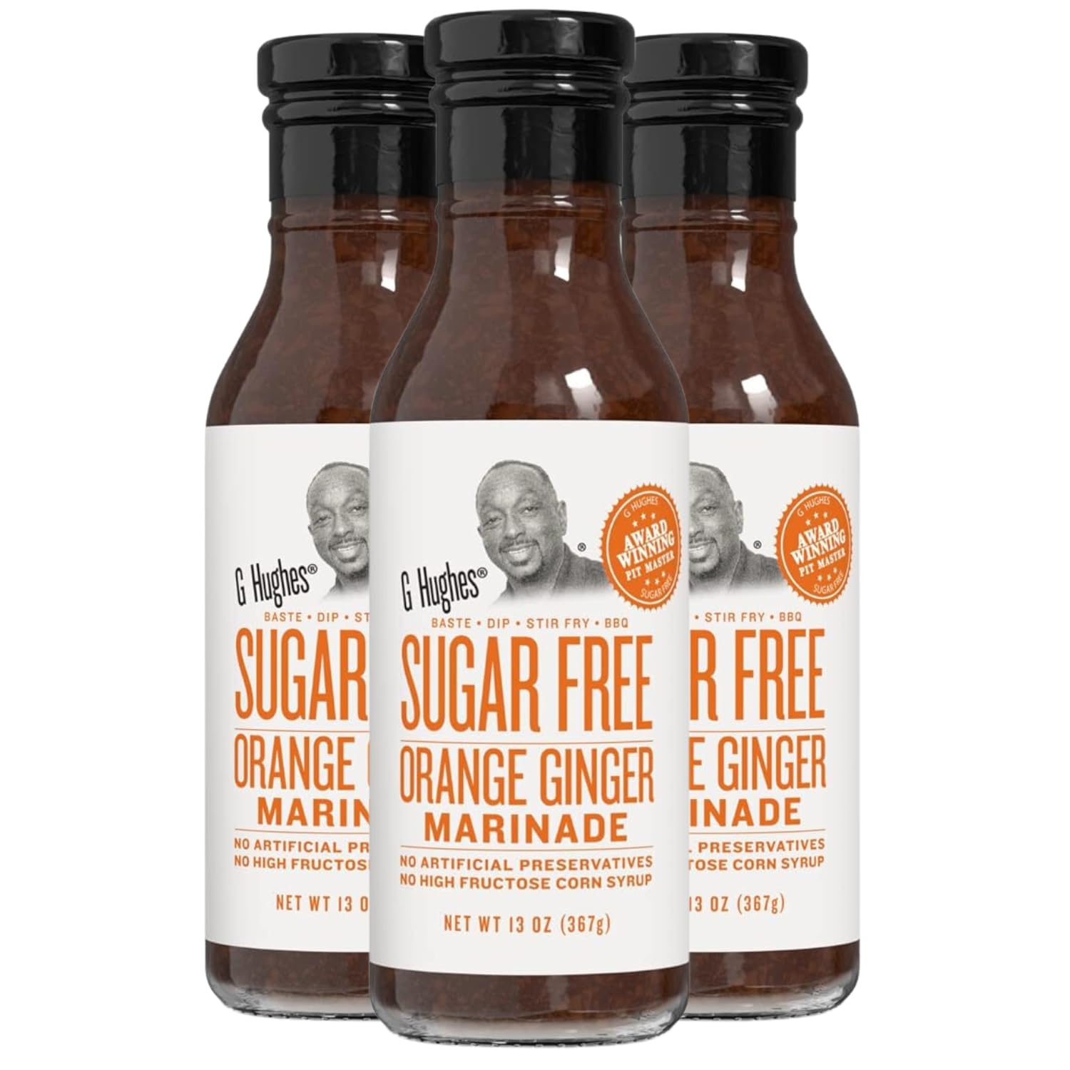 G Hughes Sugar Free, Orange Ginger Marinade - Sugar Free Sauces and Marinades, Gluten Free Orange Sauce, Asian Ginger Sauce, Ginger Dressing, No High Fructose, Keto-Friendly - 13 Oz. (3-Pack)