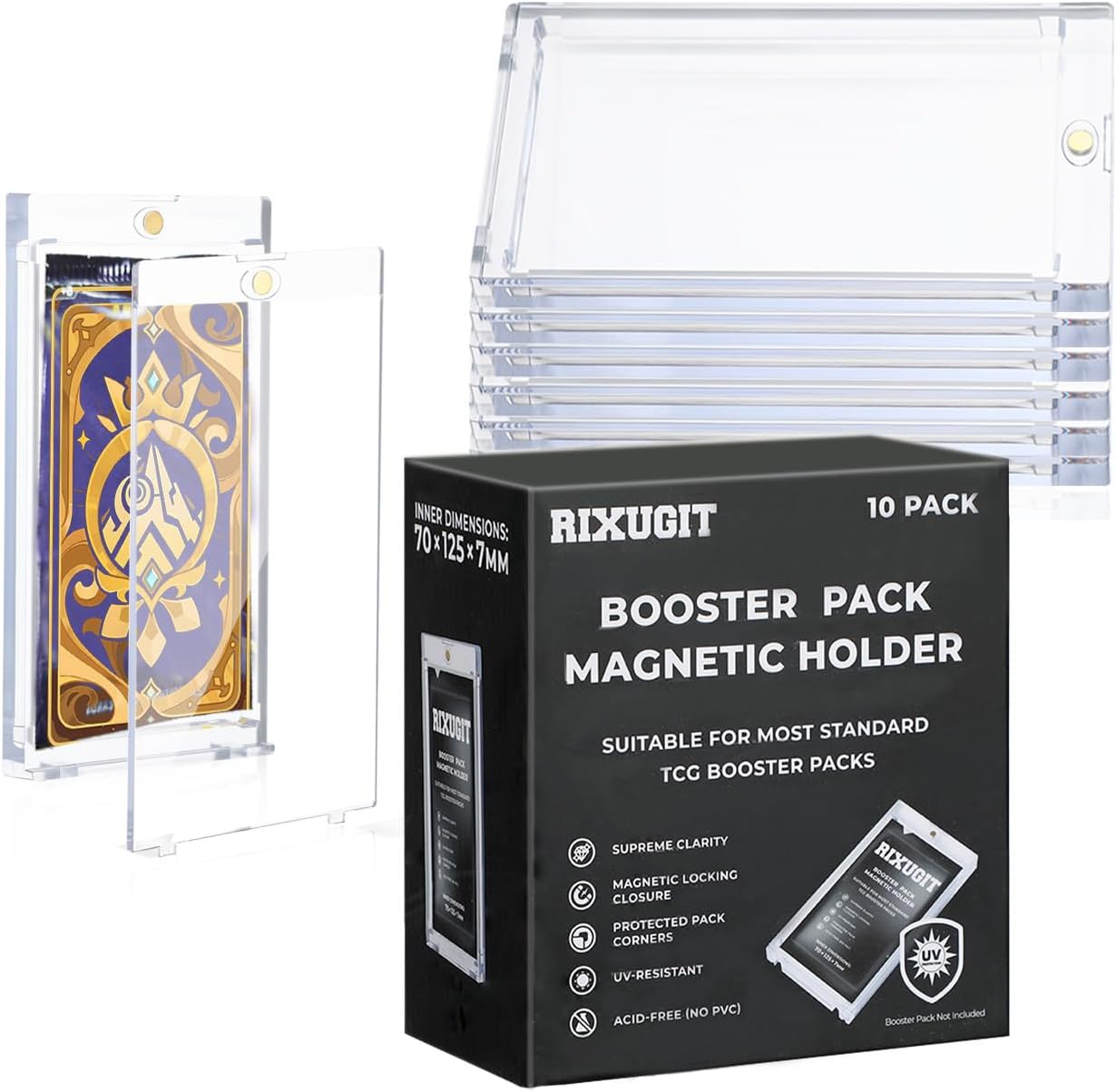 10-Pack One Touch Booster-Pack Magnetic-Holders - UV Protection Clear Booster Pack Cases, Fit for Standard Cards Storage and Display, Protect Your Collectible, Sports, and Gaming Cards
