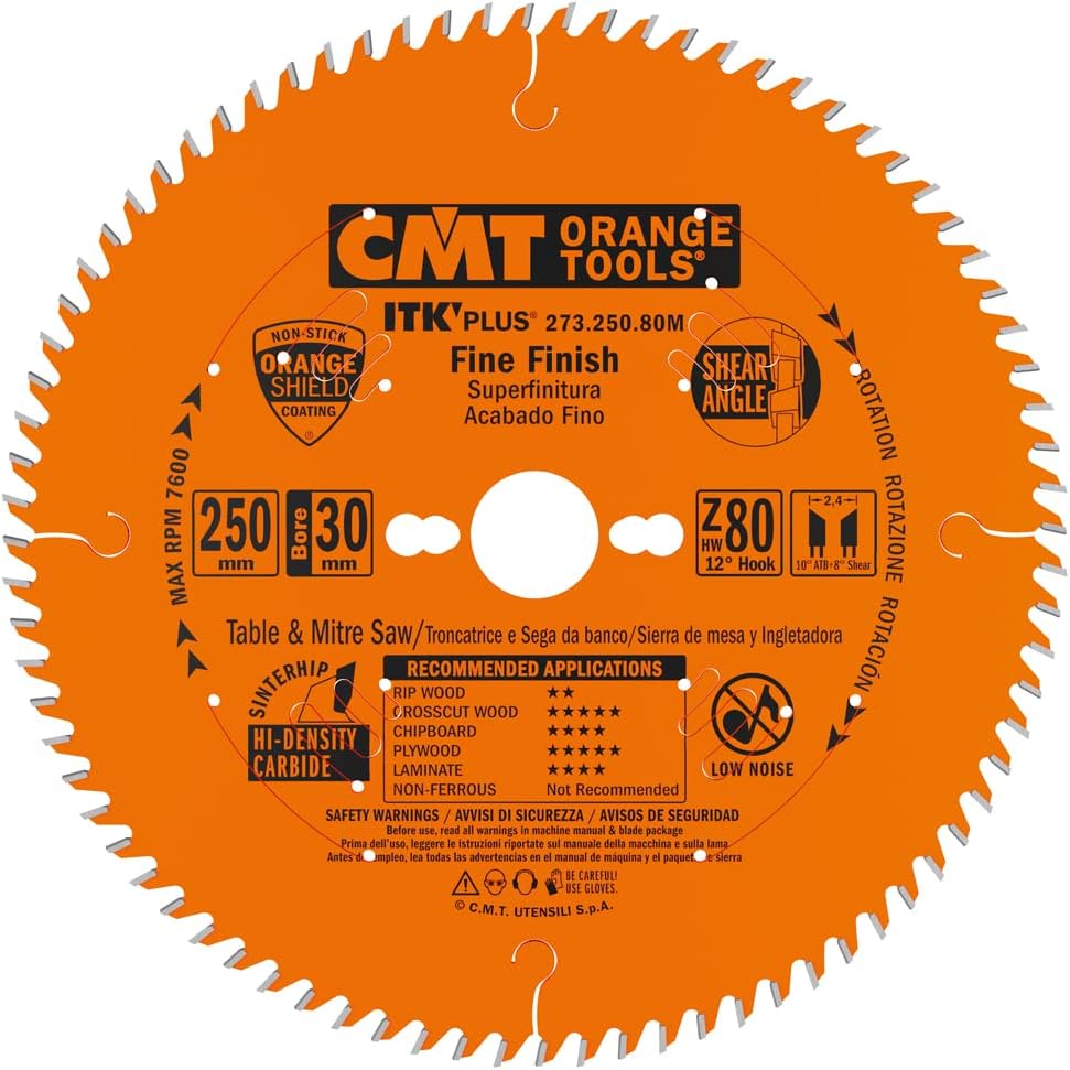 CMT Orange Tools 273.250.80M - Fine Finish Saw Blade (ITK-PLUS) HW 250x2.4/1.6x30 Z80 ATB+S