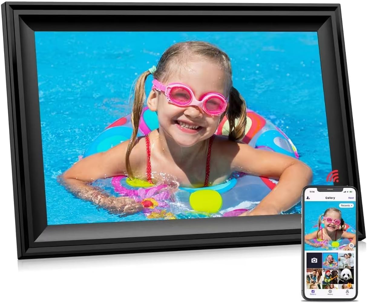 Digital Picture Frame, 10.1 Inch WiFi Photo Frame Electronic, IPS HD Display Touch Screen,16GB Storage, Wall Mountable, Auto-Rotate, Share Photos and Video via Uhale App