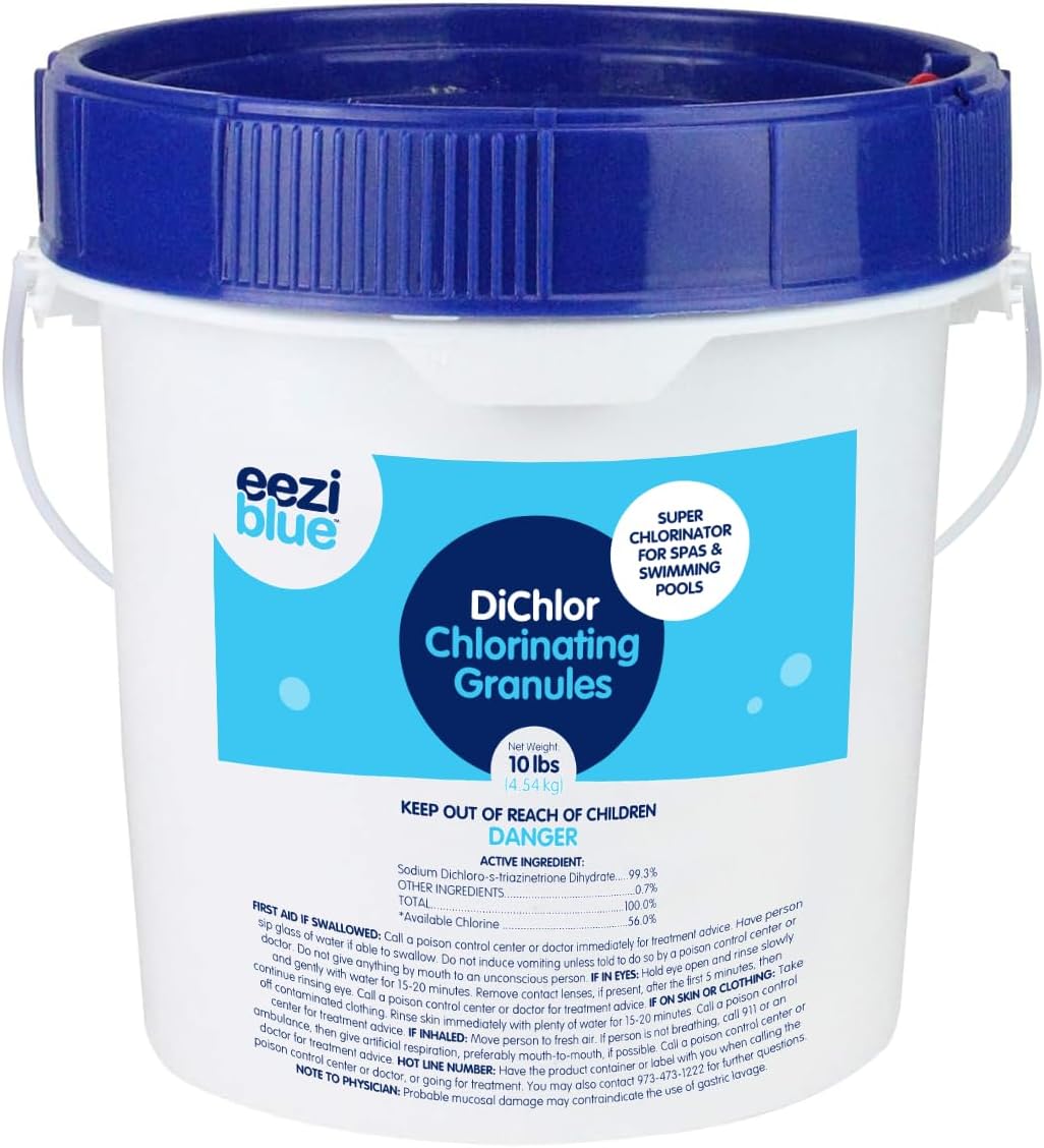 Dichlor Chlorinating Granules - Pool Chlorine Granules for Swimming Pool, Sodium DiChlor Pool Shock, Granular Shock for Pool, Granulated 56% Stabilized Pool Sanitizer for Hot Tub or Spa (10 lbs)