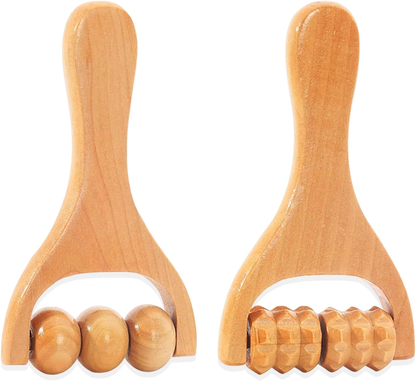 2Pcs Wooden Massage Roller, Back Massage Roller, Muscle Belly Relief Tool for Cellulite/Muscle & Abdomen (Brown)
