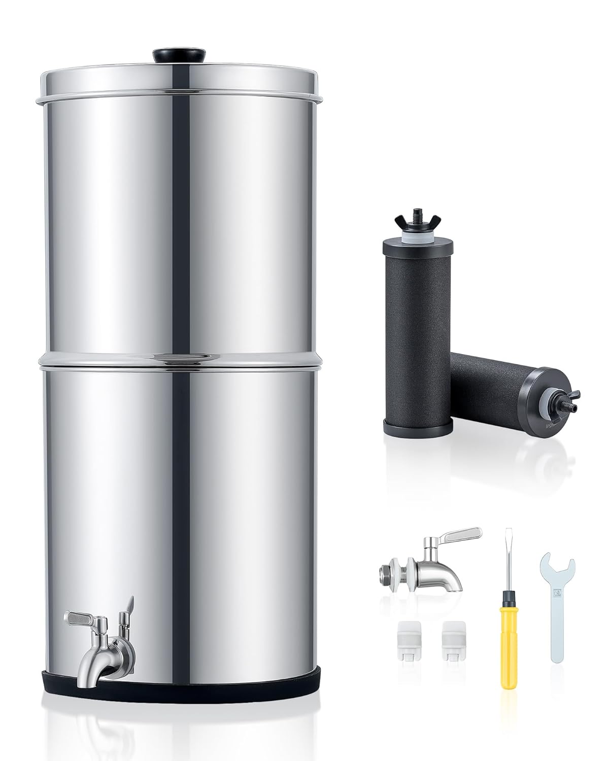 CO-Z Gravity-Fed Water Filter System, 8.5 L Countertop Water Filtration System, 304 Stainless Steel Gravity Water Purifier with 2 Carbon Filters & Water Spigot, NSF/ANSI 42 Certification