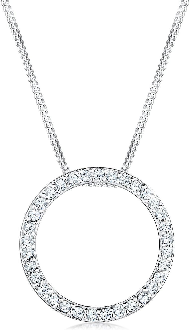 Elli Women's 925 Sterling Silver Rose Gold Crystals Circle Geo Necklace