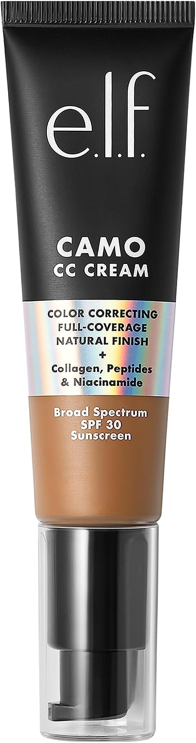 e.l.f. Camo CC Cream, Color Correcting Medium-To-Full Coverage Foundation with SPF 30, Deep 510 C, 1.05 Oz (30g)