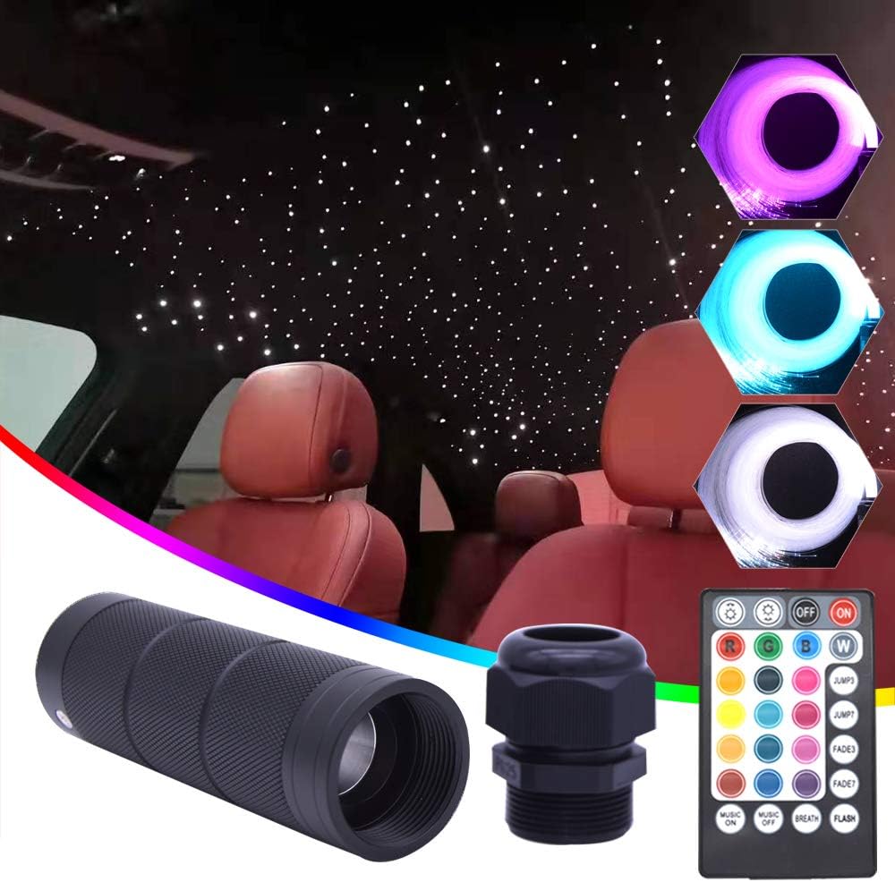 Car Fiber Optic LED Lights 400 Strands 0.03in 9.8ft Long Cable Optical Fiber Star Headliner Ceiling Kit 6W Music Mode Remote Roof Lighting