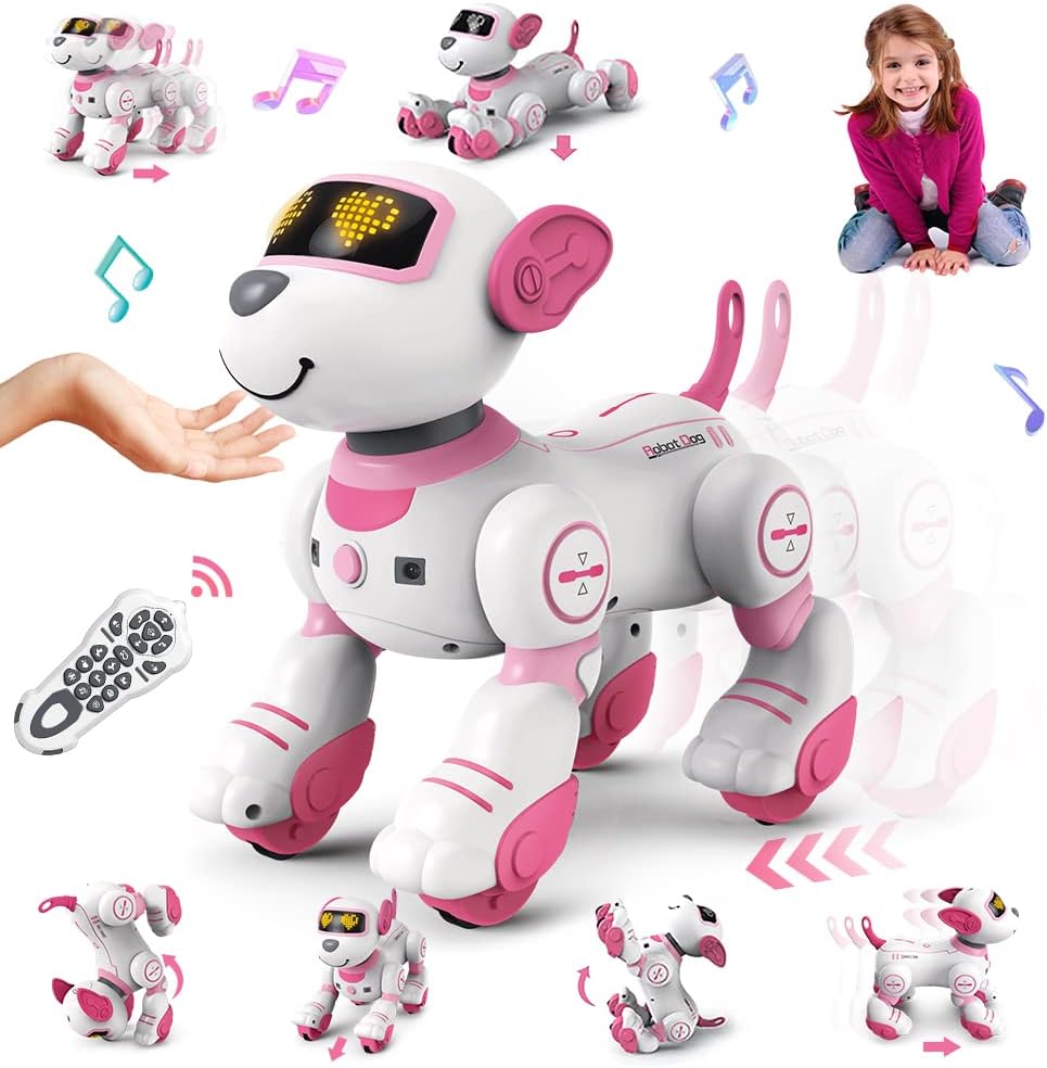 VATOS Remote Control Robot Dog Toy Age 3+ for Kids - Interactive Touch & Follow 17 Functions, Programmable Smart Walking Puppy Intelligent Dancing RC Birthday Gifts for Girls 3-12
