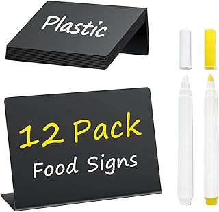 PigPotParty 12 Pcs 4"x3" Small Food Labels for Party Buffet - Mini Chalkboard Signs for Food Display - Bakery Appetizer Labels - Table Name Tags - Place Cards - Include 2 Wet Erase Markers