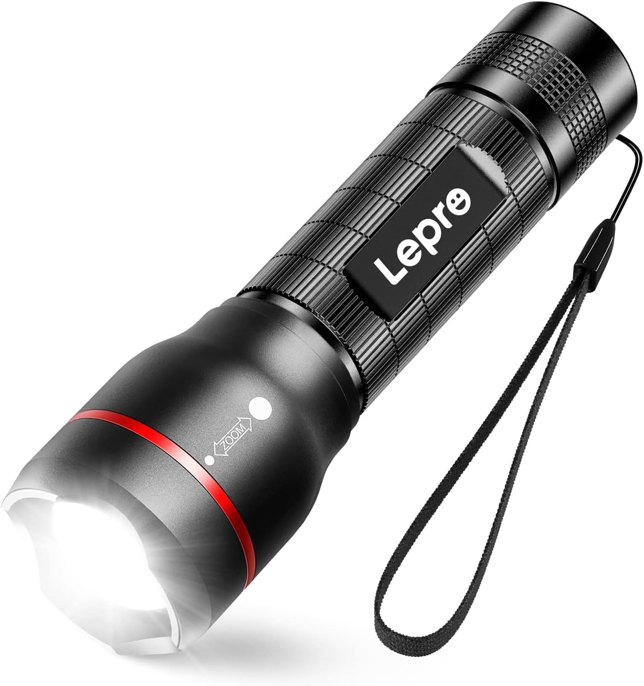 Lepro LED Torch - Super Bright, 5 Modes, Zoomable & Water Resistant - Small, 18650/AAA Battery Powered (Not Included) Flashlight for Camping, Power Cuts, Dog Walking, Cycling & Gift