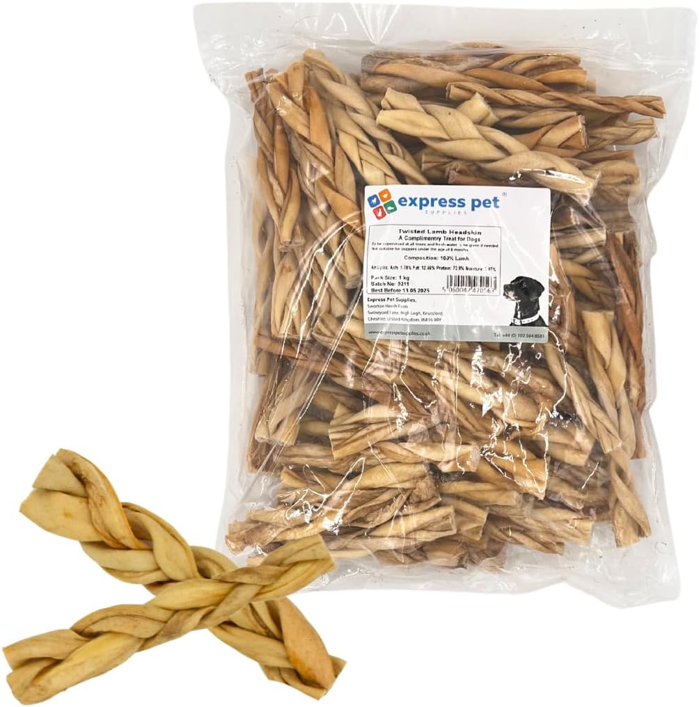 Express Pet Supplies 500g (25-30 Sticks) Braided Lamb Headskin Twists Sticks 100% Natural Air Dried Dog Treat Chews