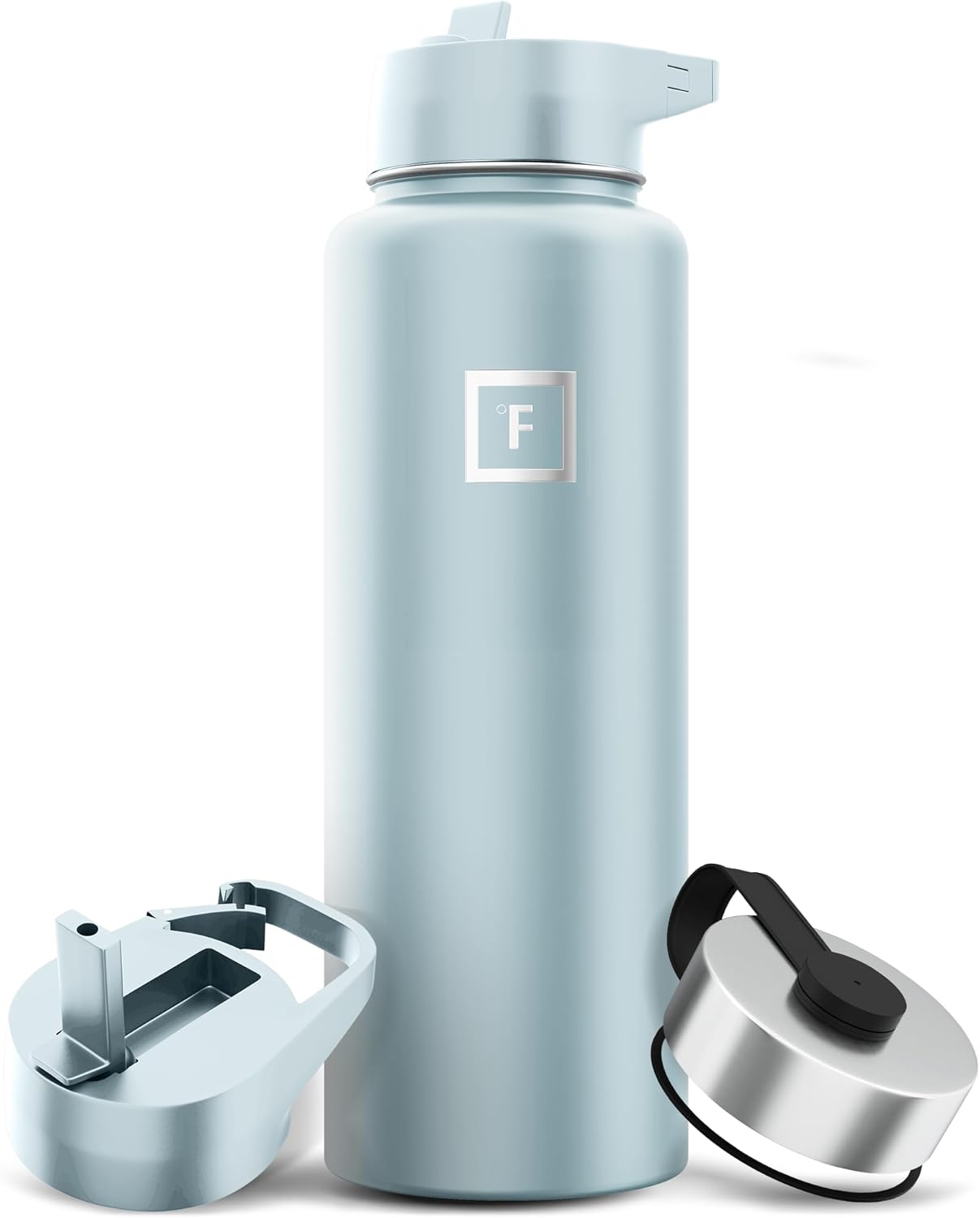 IRON °FLASK Camping & Hiking Hydration Flask, Wide Mouth, 3 Straw Lids, Stainless Steel Outdoor Water Bottle, Double Walled, Insulated Thermos, Metal Canteen - Morning Mist, 40 Oz