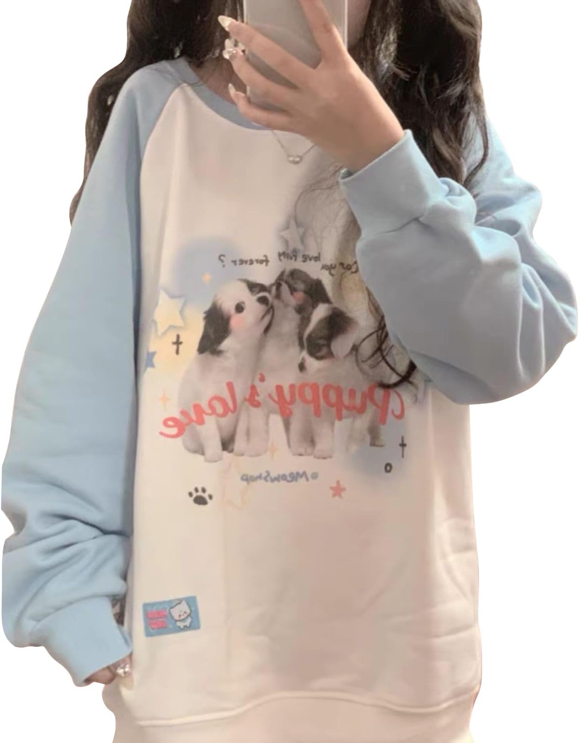 Y2K Cute Sweatshirts for Women Teen Girls Animal Print Long Sleeve Preppy Sweatshirt Kawaii Clothes