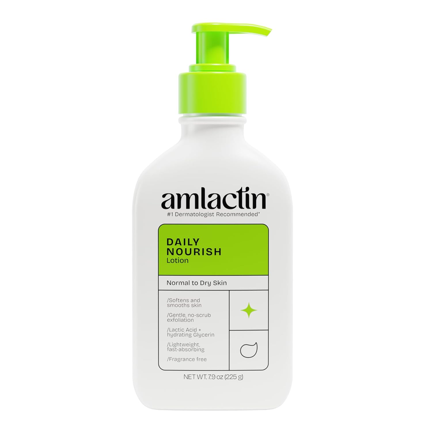 AmLactin Daily Nourish Therapeutic Body Lotion for Dry Skin - No-Scrub Exfoliator and Moisturizer - AmLactin 12% Lactic Acid Lotion, 7.9 oz (Packaging May Vary)