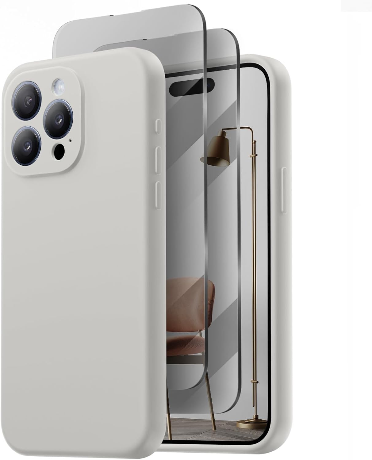 Designed for iPhone 15 Pro Max Case, Compatible with MagSafe, with 2X Privacy Screen Protectors, Full Camera Protection, Silicone Shockproof Protective Slim Phone Case 6.7", Natural Titanium