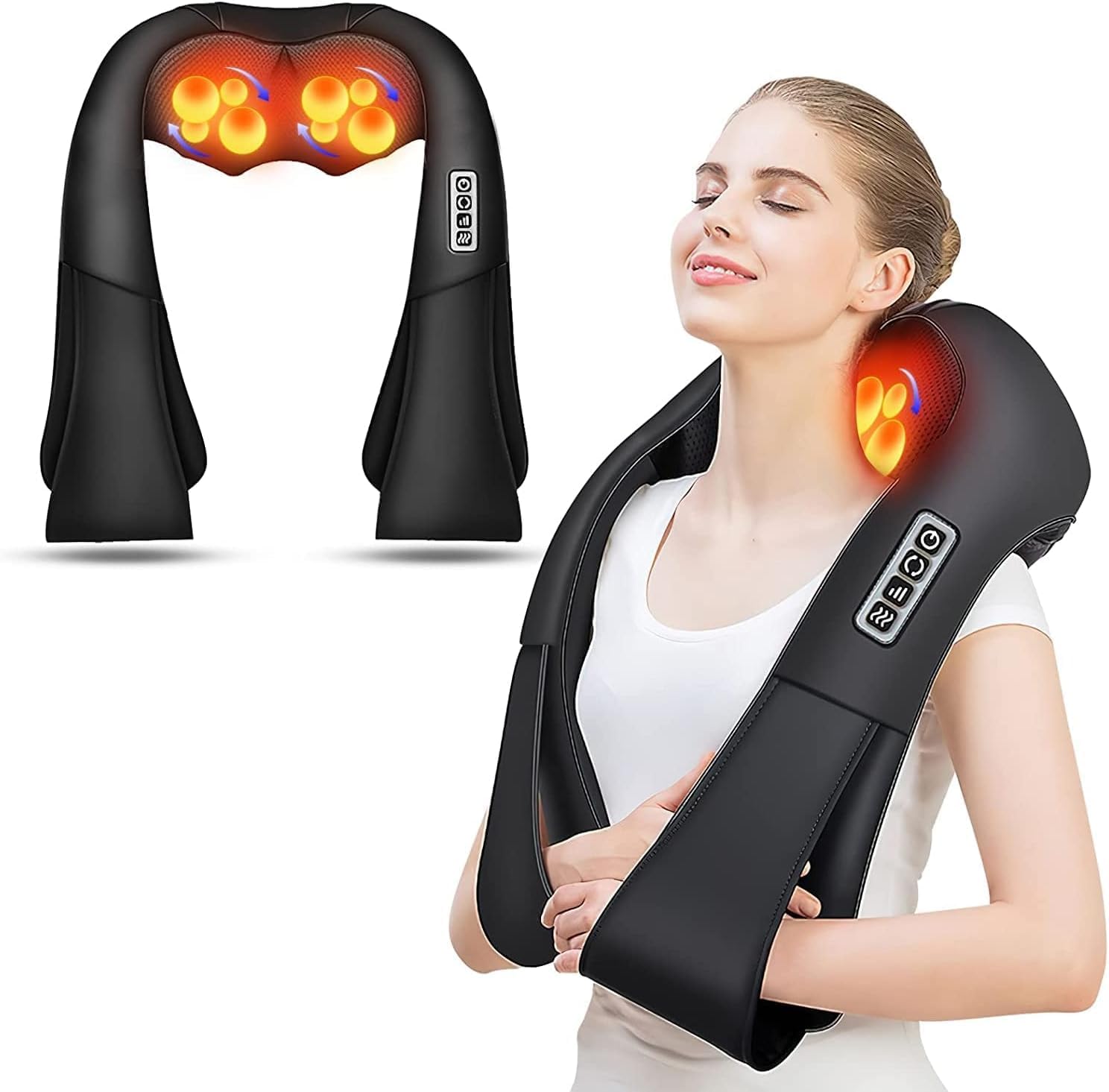 Shiatsu Neck and Shoulder Massager, AERLANG Back Massager with Heat, Deeper Tissue 4D Kneading Massage for Shoulder, Neck and Back, Use at Home, Office, Car - Birthday Gift for Women/Men/Mom/Dad
