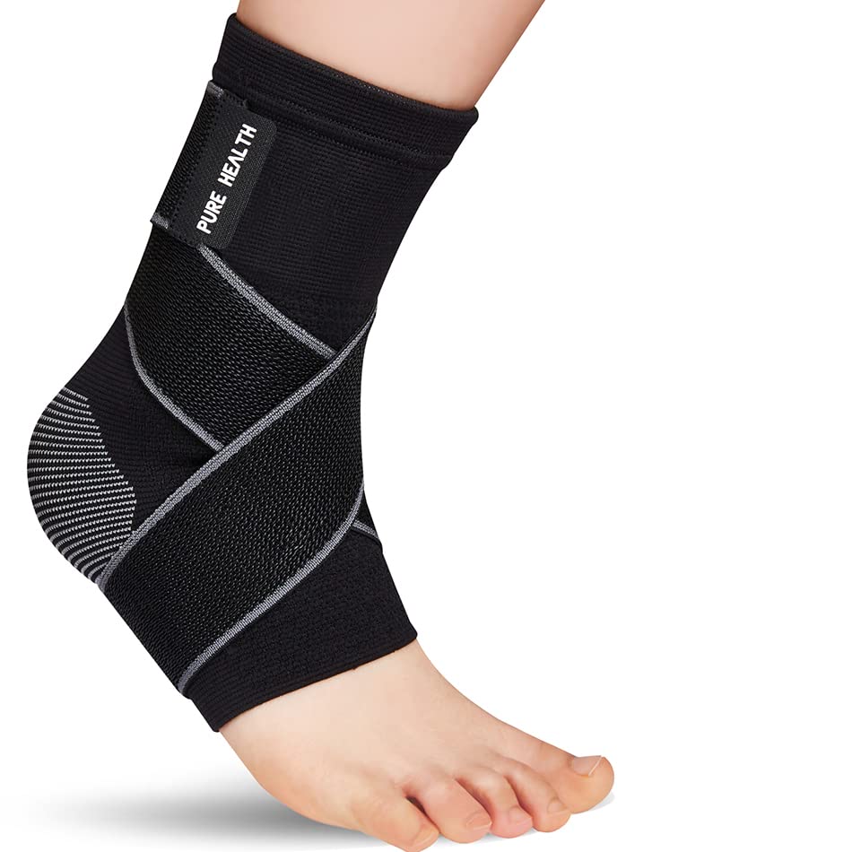 Pure Health Ankle Support for Ligament Damage Sprained Ankle, Achilles Tendonitis Foot & Plantar Fasciitis Support Strap, Heel Pain Relief & Wrap for Compression (Black, M)