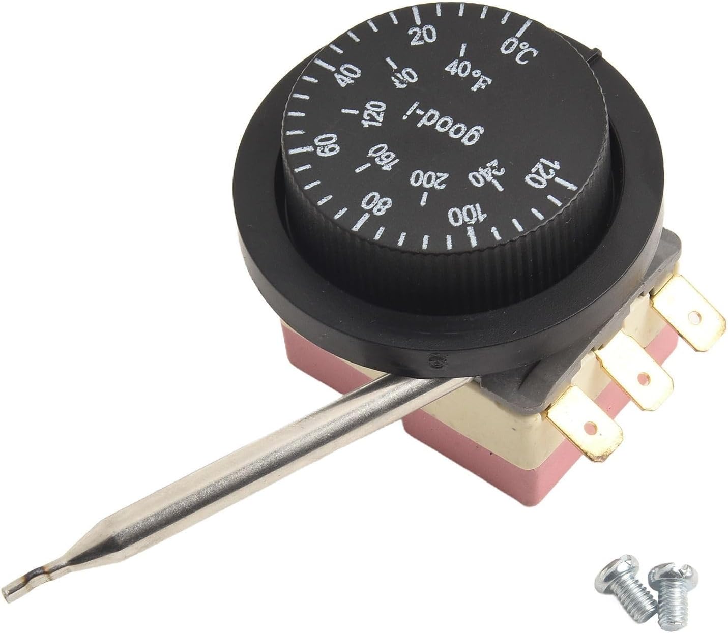 Capillary Car Thermostat,12V Adjustable Electric Fan Thermostat Switch Radiator Temperature Control Probe,Adjustable 0-120°C,For Radiator Heating Cooling Fan