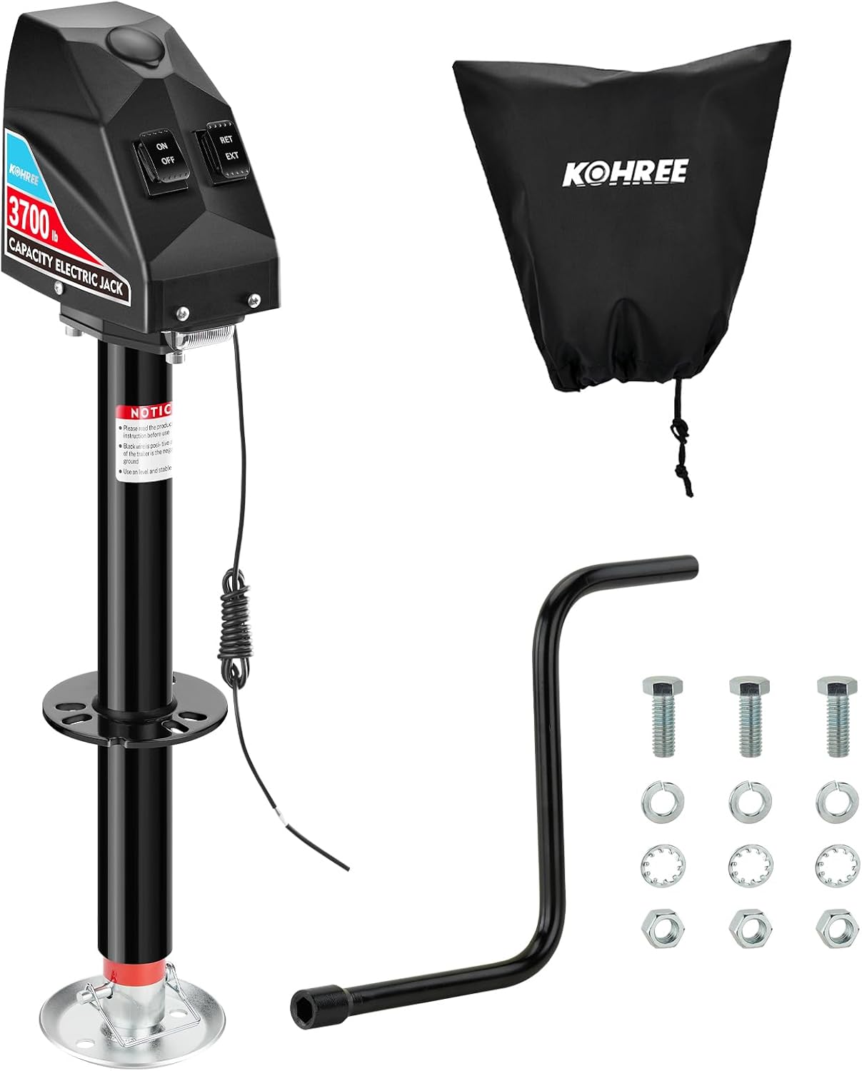 Kohree Electric Trailer Jack 4000lbs, Heavy Duty RV Electric Power Tongue Jack for Travel Trailer A-Frame Camper, with Manual Crank Handle & Weatherproof Jack Cover, 22" Lift, 12V DC with Wiring