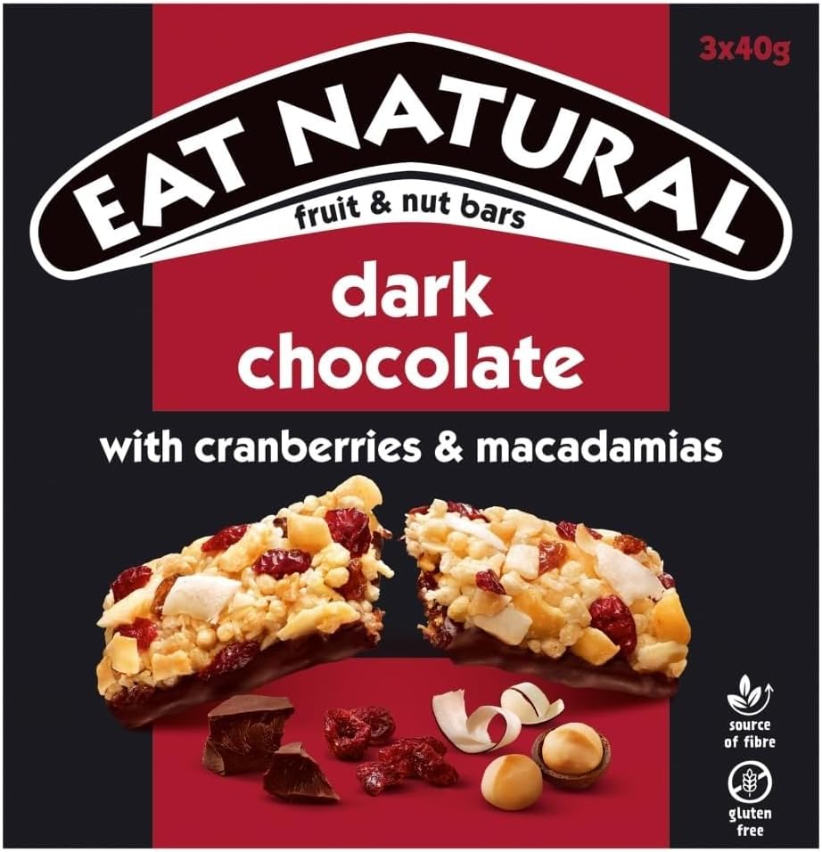 Eat Natural Dark Chocolate with Cranberries & Macadamias Fruit & Nut Bars, 3 x 40 g