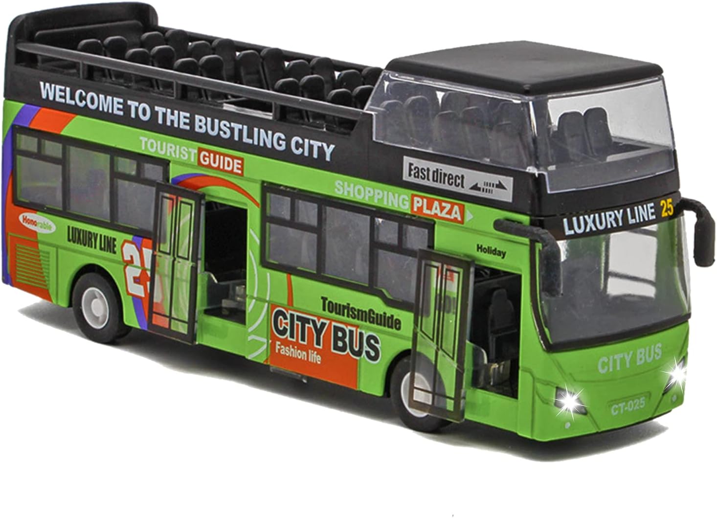 Crelloci London Double Decker Bus Toy-1:32 Scale Die Cast Model Stagecoach Buses Pull Back City Bus Kids Play Vehicle with Light and Sound for Kids Age 3 4 5 6 Years Old(Green)