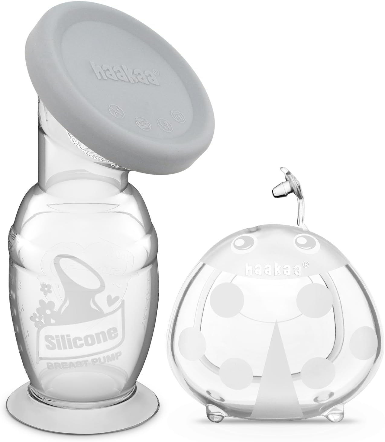 haakaa 150ml Manual Breast Pump with Leakproof Silicone Lid and 75ml Wearable Ladybug Breast Milk Collector Combo New Breastfeeding Gift