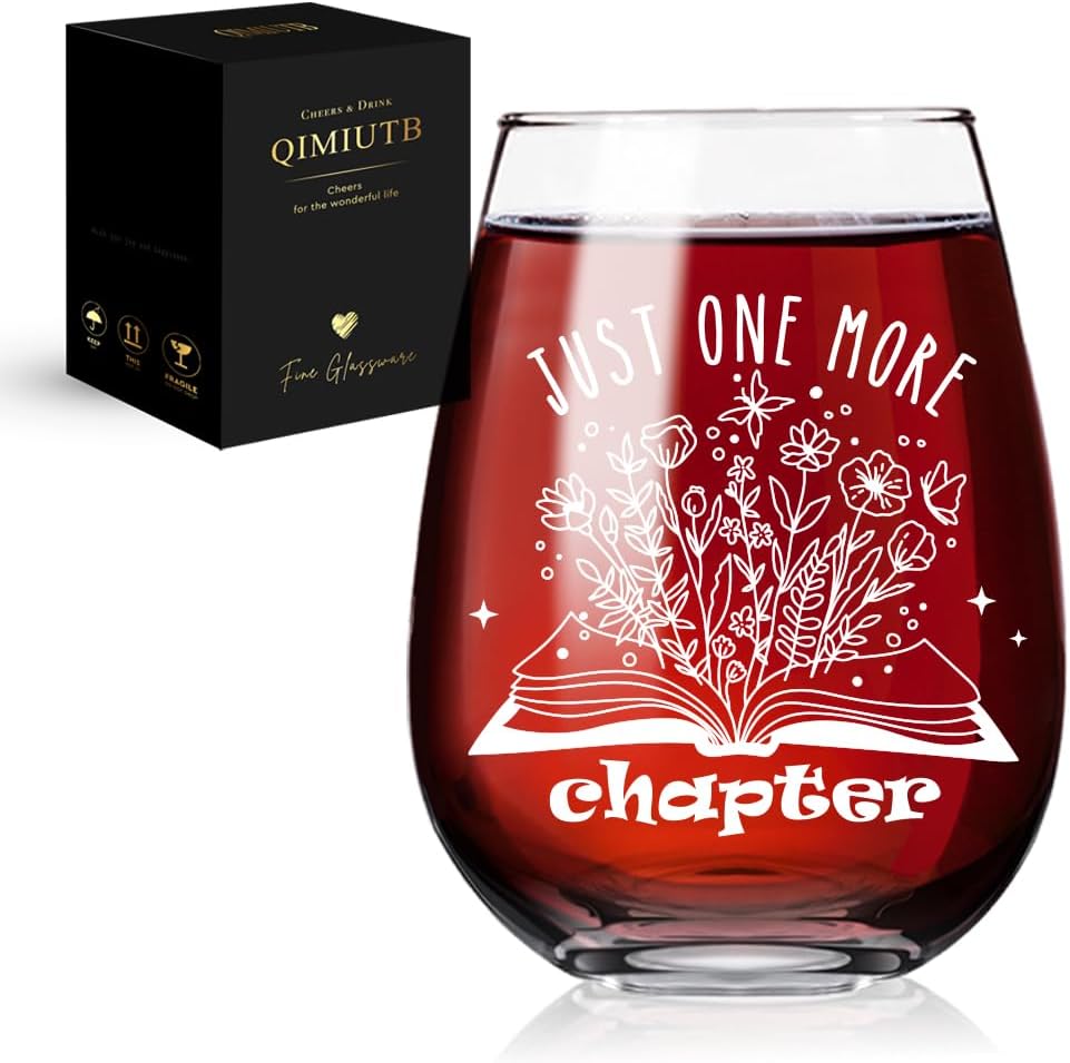 Just One More Chapter Wine Glasses - Gifts For Book Lovers, Readers, Bookaholics - Birthday Gifts For Women, Best Friend