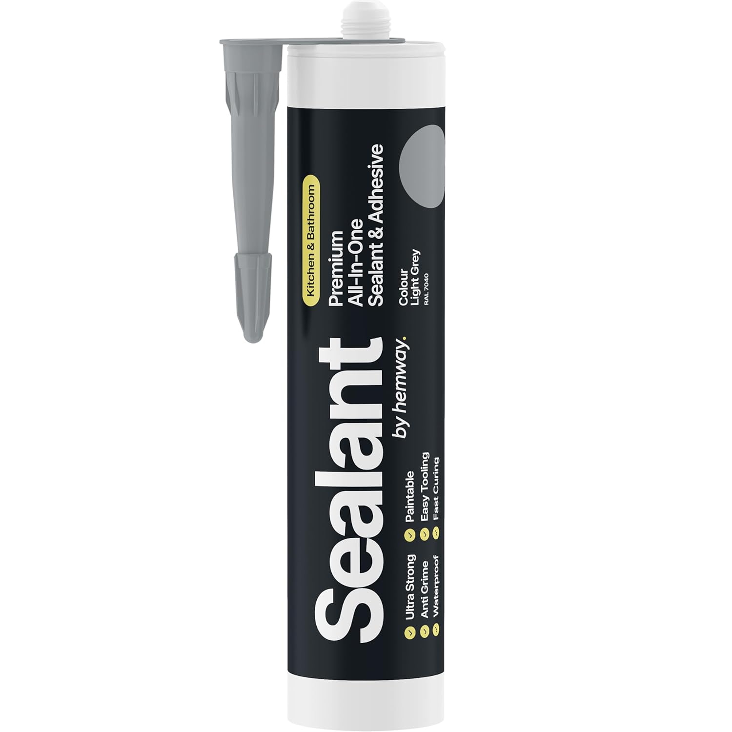 Hemway 300 ml Light Grey Hybrid Polymer Sealant | Odourless & Sanitary Anti-Mould Adhesive | Waterproof & Suitable For Use in Kitchen, Bathroom & Around Bath, Shower & Toilet | Easy To Use - 1 Pack