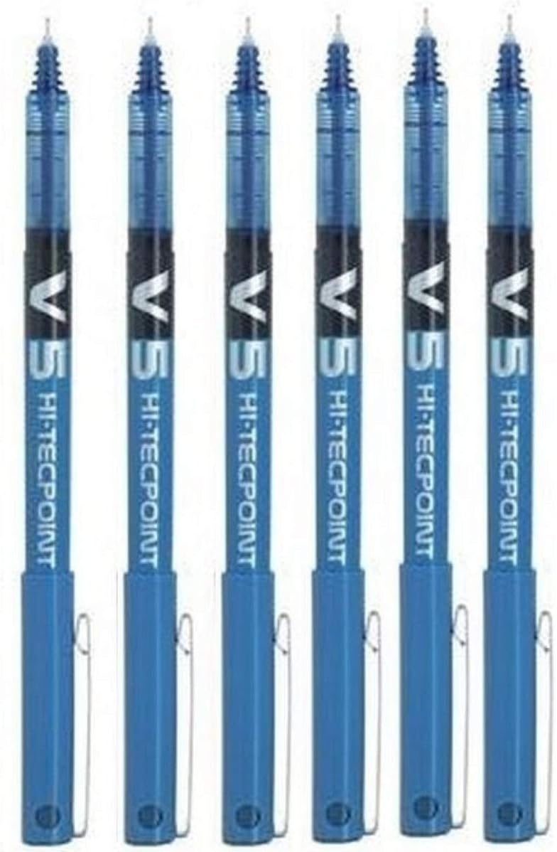 Pilot BX V5 Hi-Tecpoint Rollerball Pen - Extra Fine 0.5mm Tip 0.3mm Line - Blue (Pack of 6)