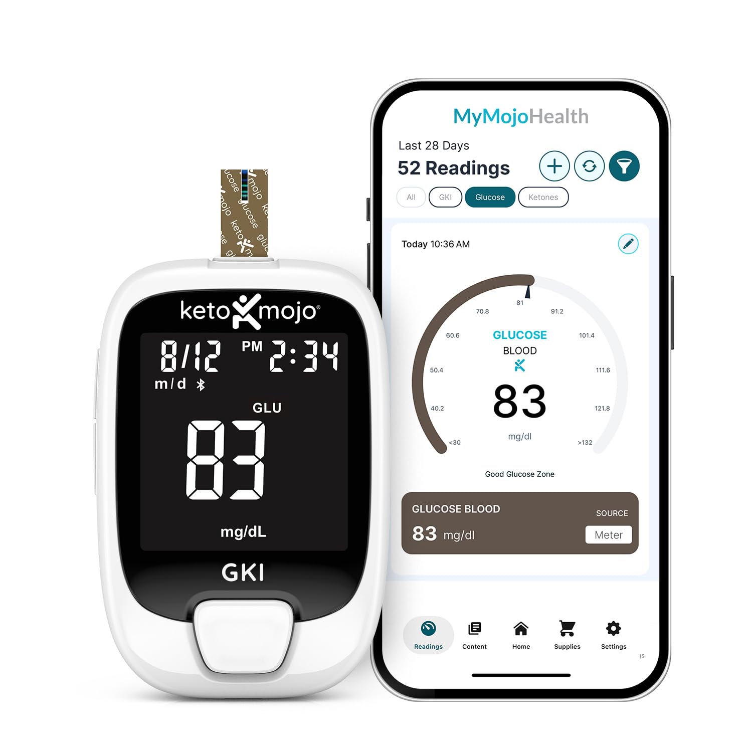 Keto-Mojo GKI Blood Glucose Monitor, 70 Strips, Diabetes