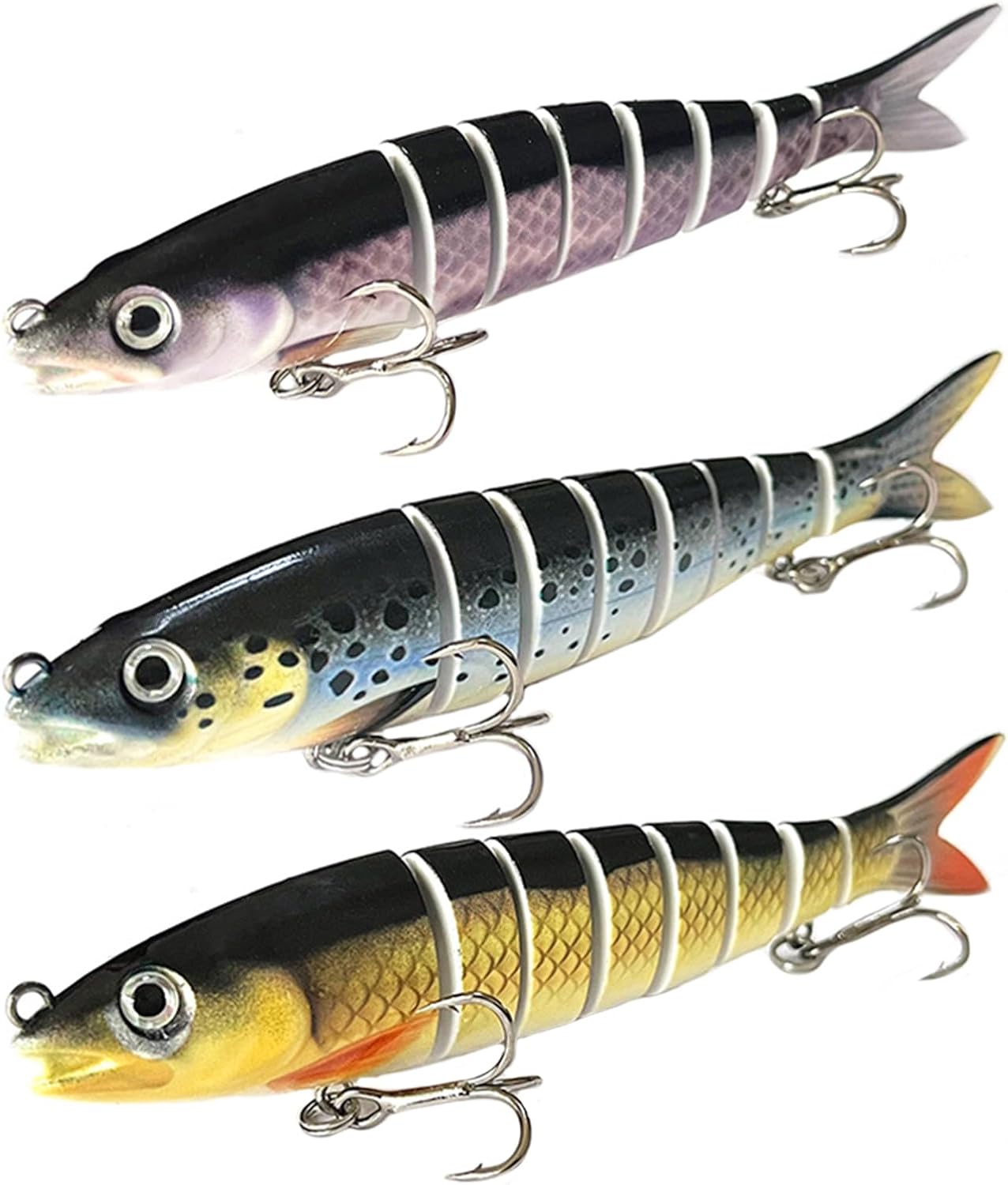 3Pcs Fishing Lures for Bass Trout, Lifelike Pike Fishing Tackle Lures Set 3D Eyes Soft Fish-Lure Pike Bait with Hooks, Plastic Swimbait Floating Top Water Bass Catfish Lure