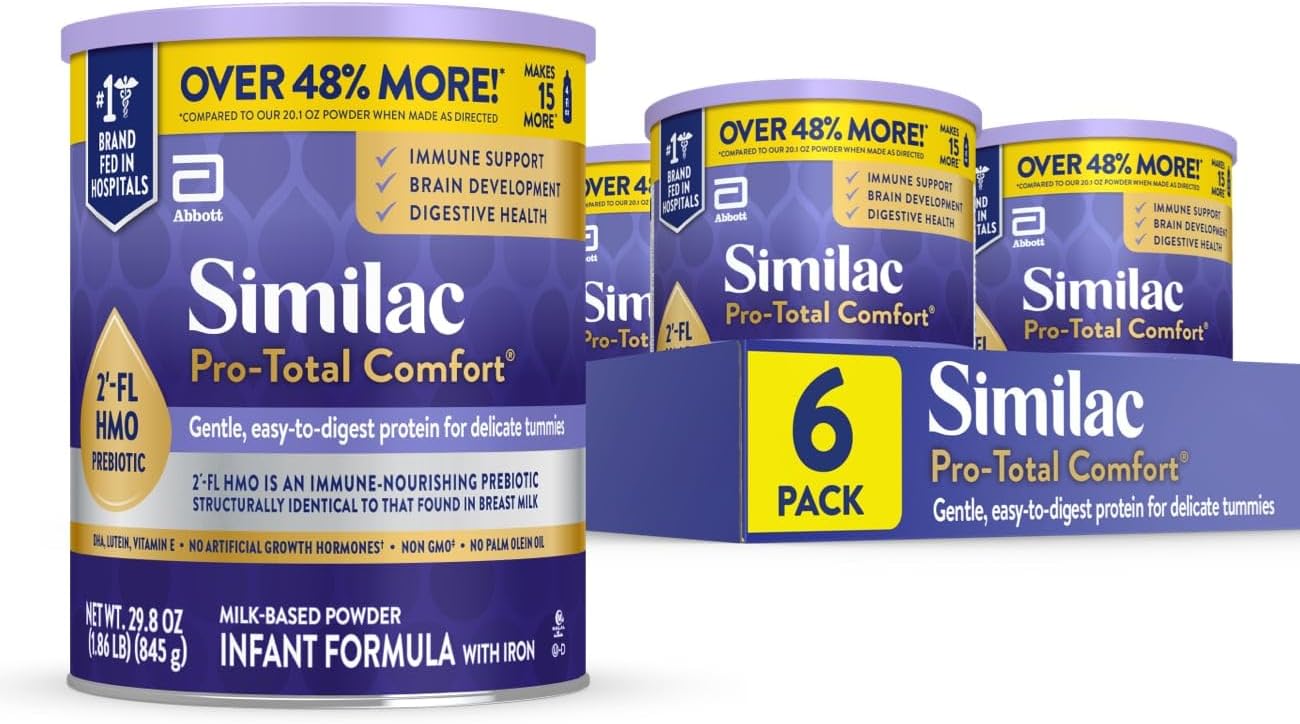 Similac Pro-Total Comfort Infant Formula With Iron, Gentle, Easy-to-Digest Formula, Has 2'-FL HMO for Immune Support, Non-GMO, Baby Formula Powder, 29.8-oz Value Can, Pack of 6