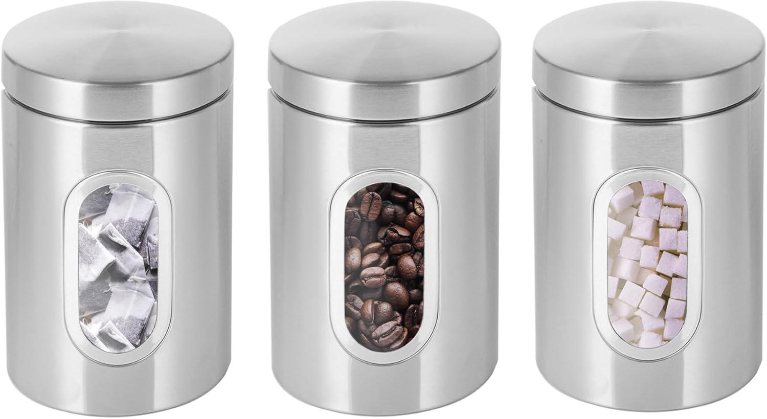 Innoteck Essentials 3 PC Kitchen Canister Set - With Secure Lids & Viewing Window - Suitable for Sugar, Tea, Coffee, etc - Multi Food Storage Jars – Silver