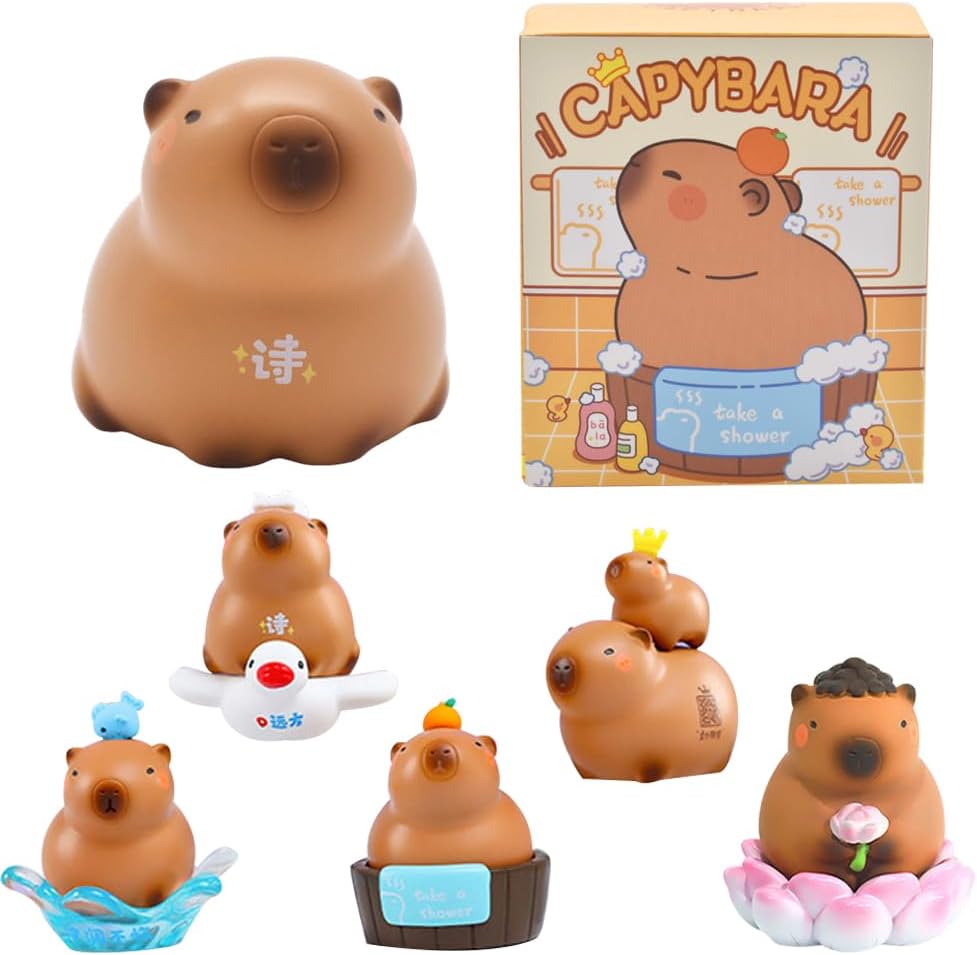 KAOVCXR Blind Box Capybara Figure Characters Capybara Figures Collectible Character Series Articulated Character Design Gifts for Capybara Fan-Favorite Blind Box,1PCS, Single Box Style A