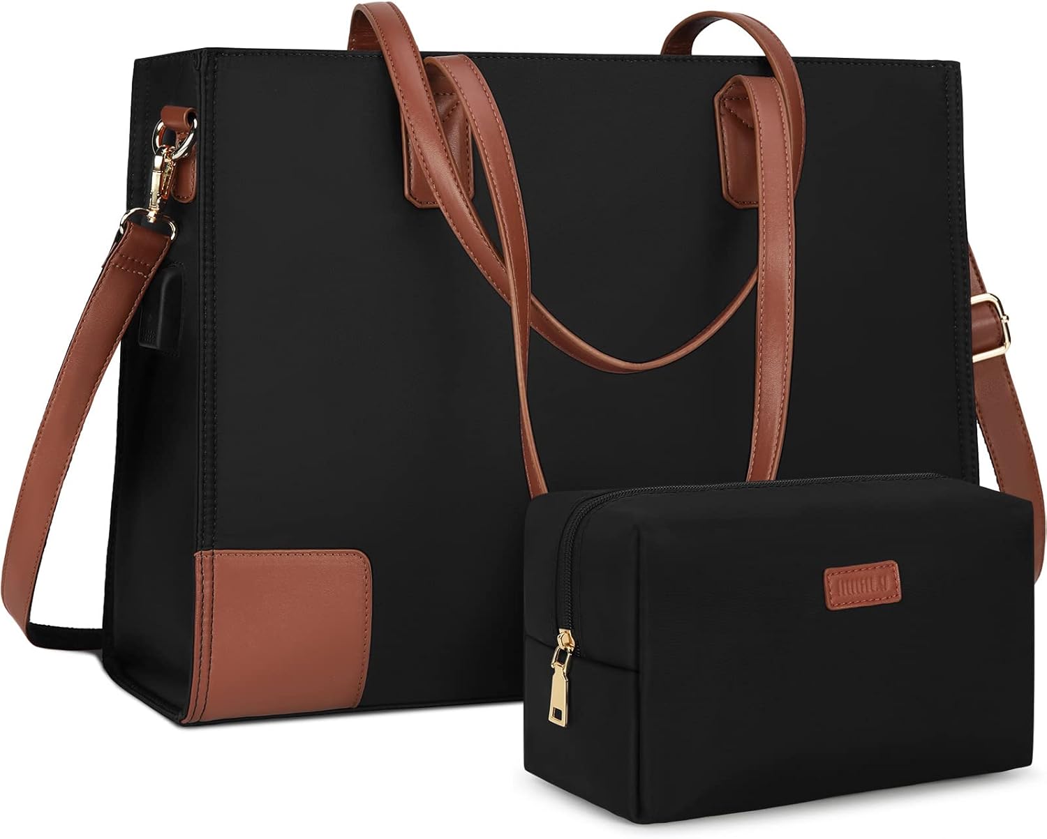 NUBILY Laptop Bags for Women Laptop Handbag 15.6 inch Large Work Tote Bag Waterproof Ladies Handbags Office Briefcase 2PCS Set Black