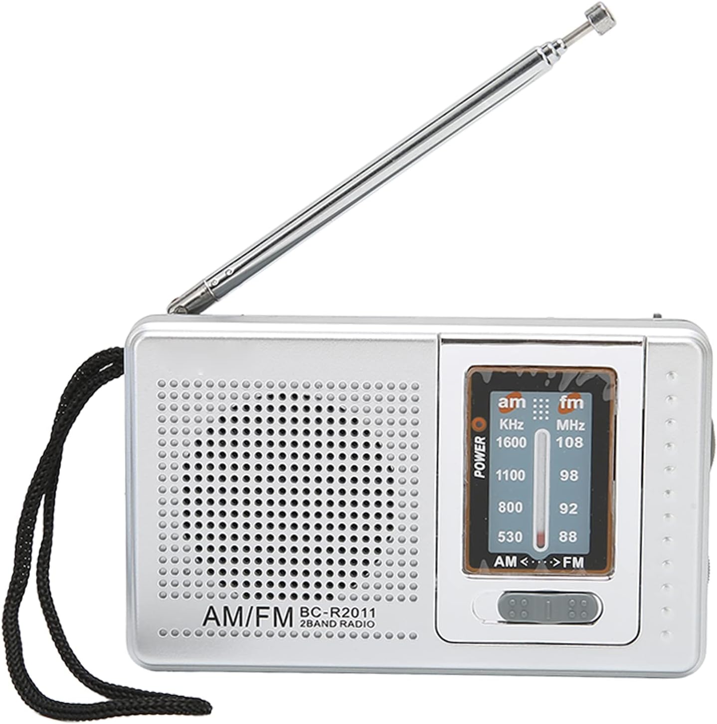 Yosoo Portable AM FM Radio, BC-R2011, Silver Grey, 5W Speaker, Digital Tuner, 108 MHz, Battery Operated, AM/FM Bands, 2 AA Batteries