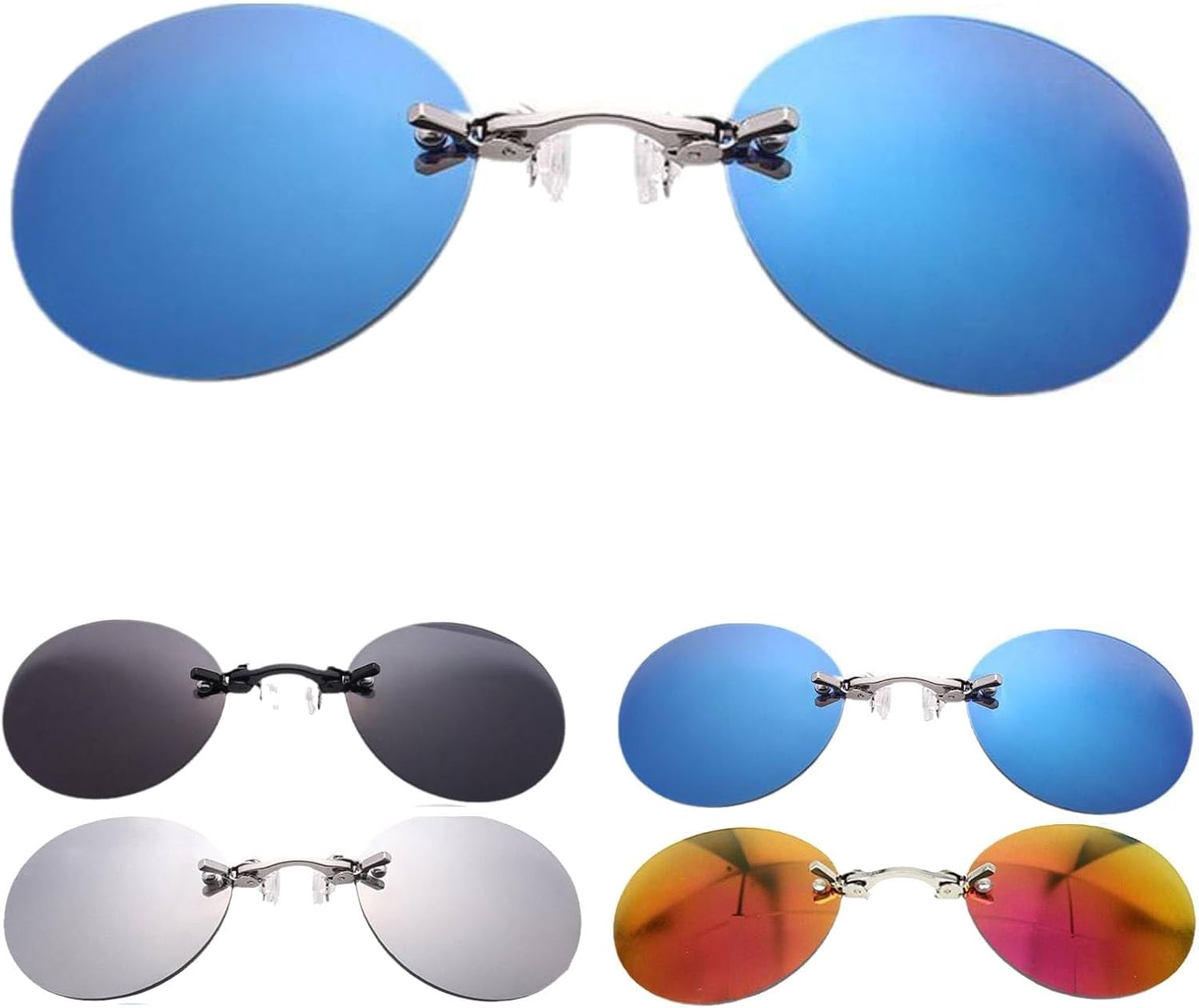 Retro Round Clip on Nose Glasses Movie Rimless Sunglasses Men, Gift for Boyfirend