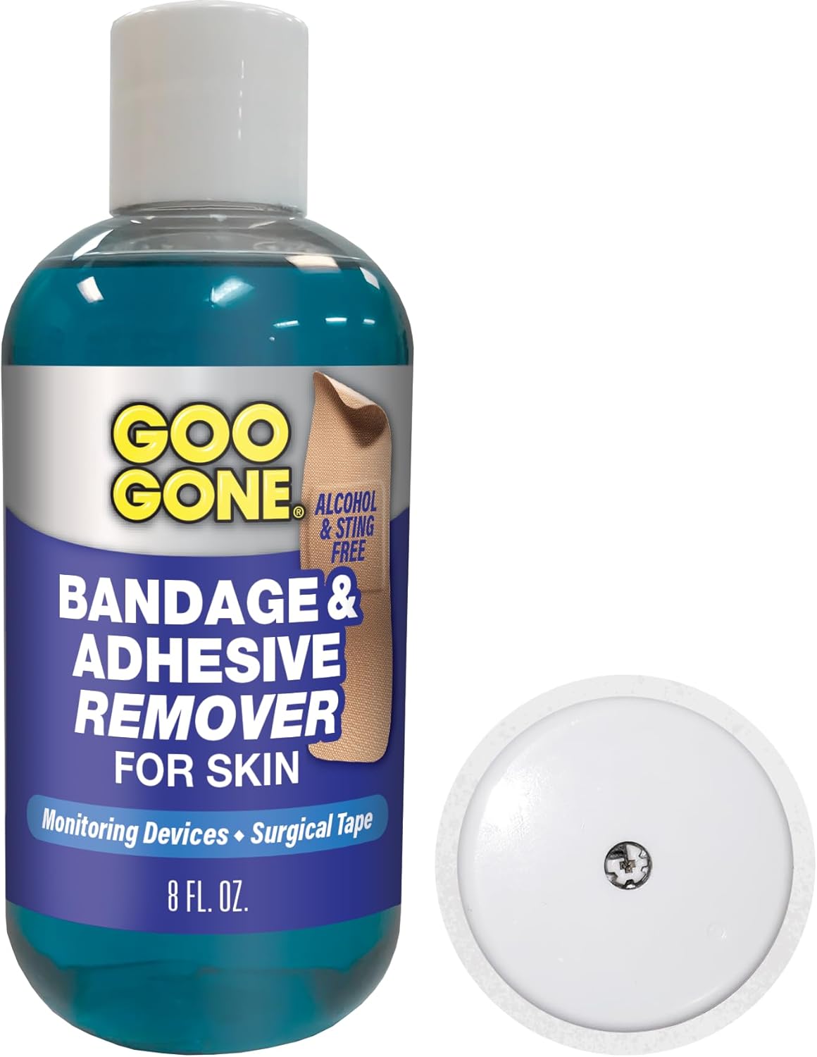 Goo Gone Skin Adhesive Remover - Safe and Pain Free Removal for Sticky Residue From Continuous Glucose Monitors, KT Tape, Medical Tape, Heart Rate Monitors, Insulin Pumps, 8 oz.