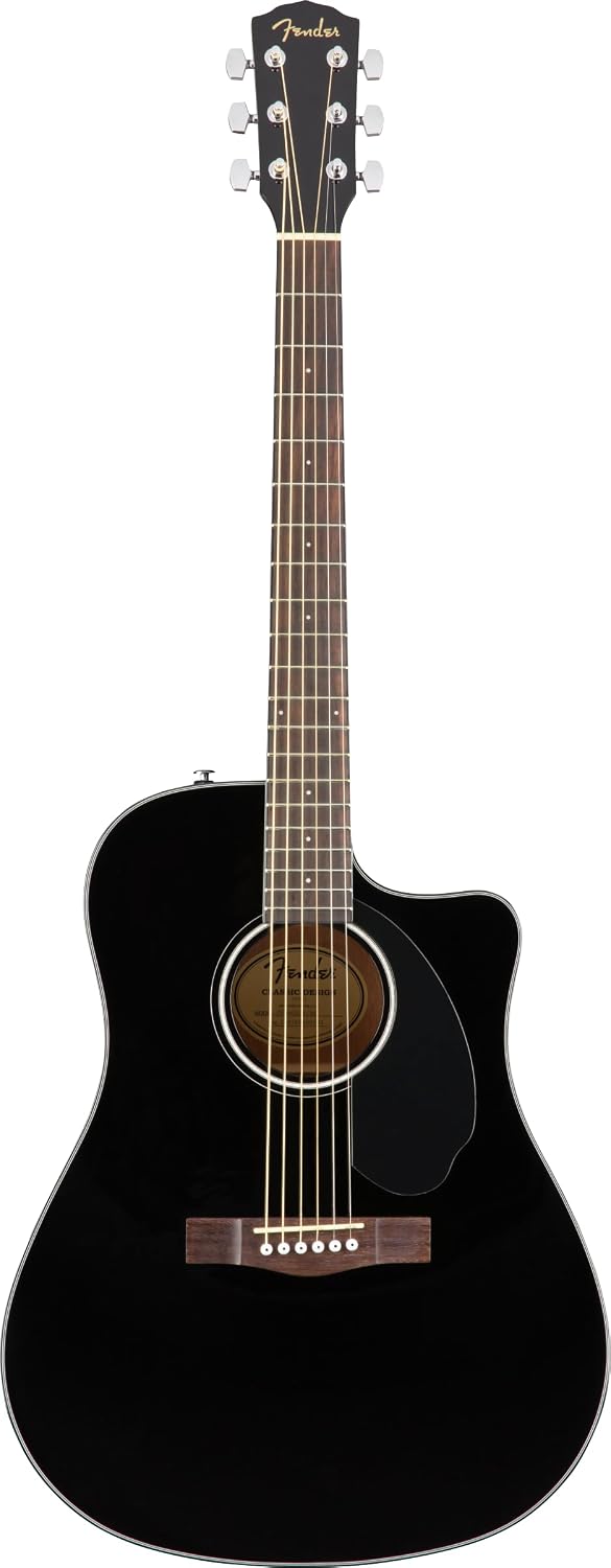 Fender CD-60SCE Dreadnought Electro-Acoustic Guitar, Built-in Tuner, Black