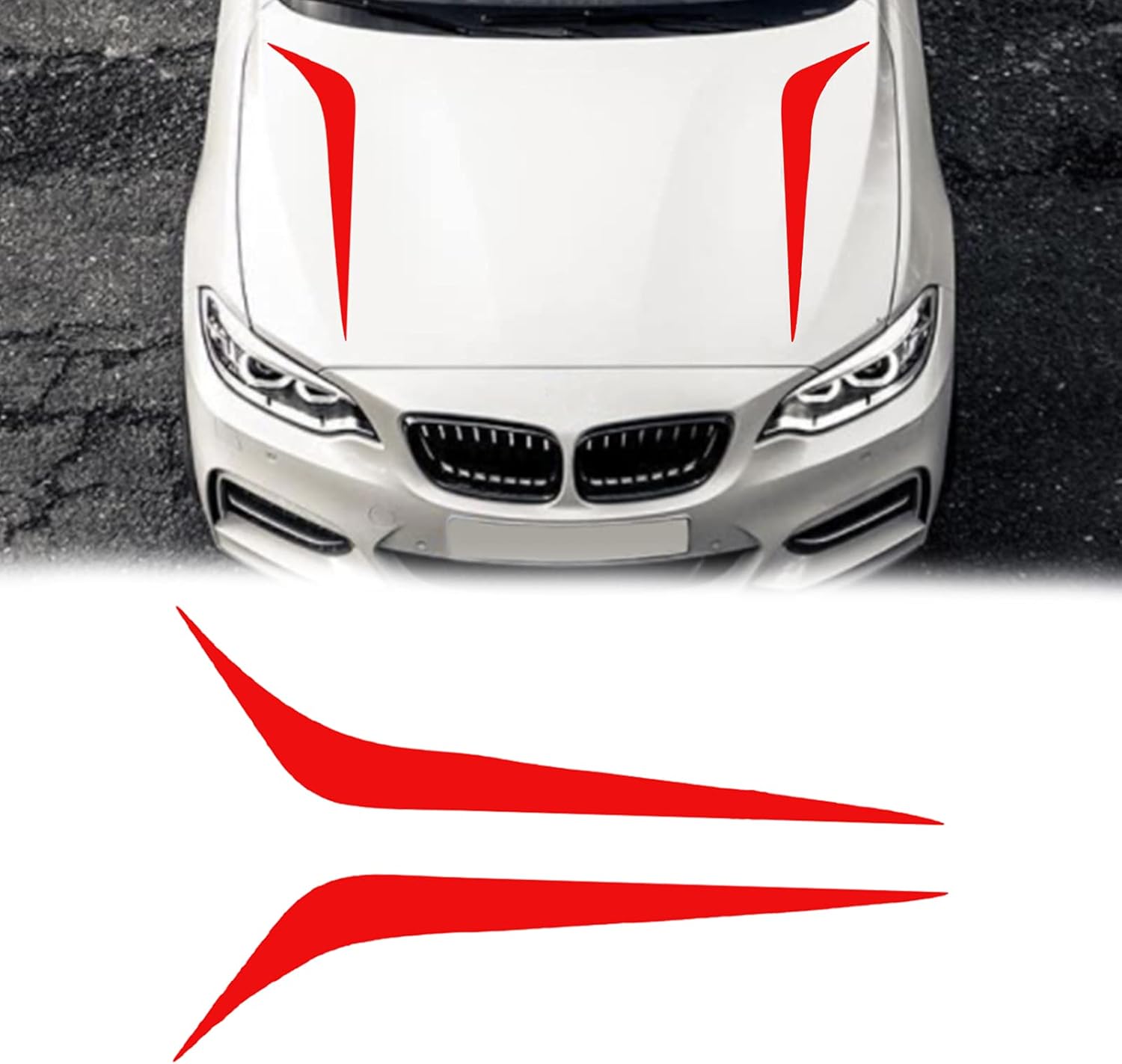 Vinyl Car Hood Stripes Sticker Racing Stripes for Cars,Automotive Exterior Accessories Decoration 2PCS(Red)